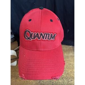 Quantum Performance Distressed Black & Red‎ Tournament Fishing Reels Hat Cap NWT